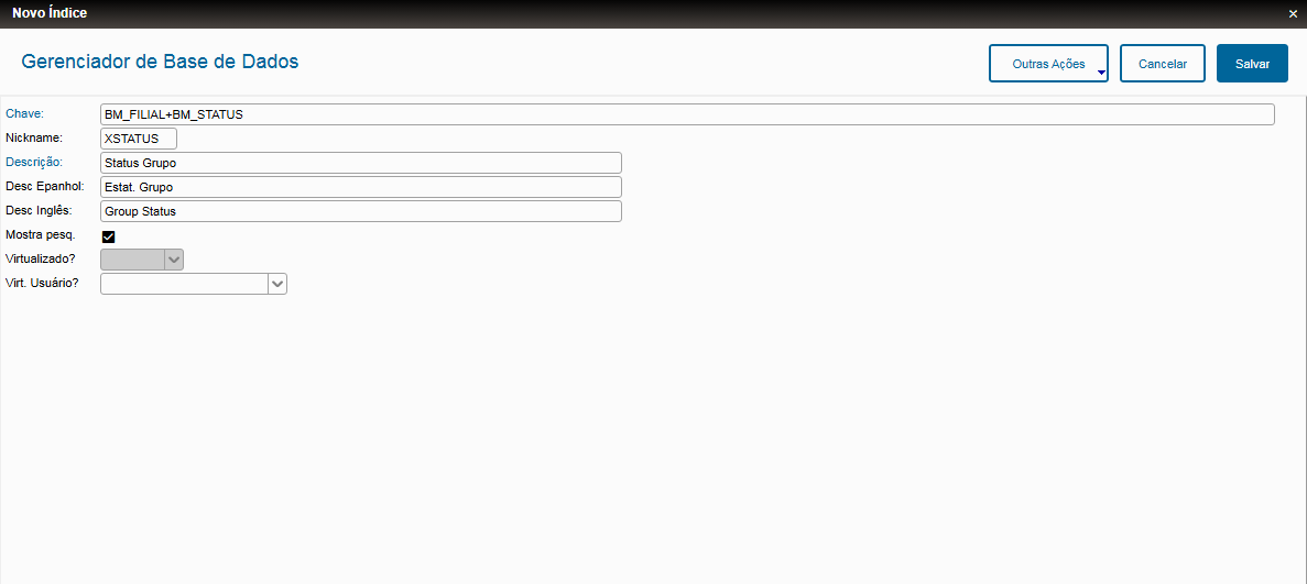 Cadastro do índice SIX com nickname
