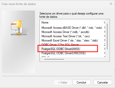 Criar nova fonte de dados
