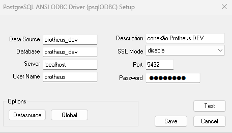 PostgreSQL ANSI ODBC Driver psqlODBC Setup