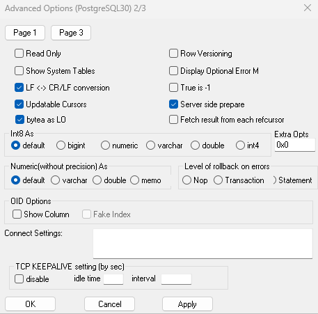 Advanced Options PostgreSQL30 Page 2