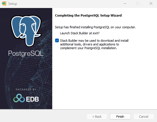 Completing the PostgreSQL Setup Wizard